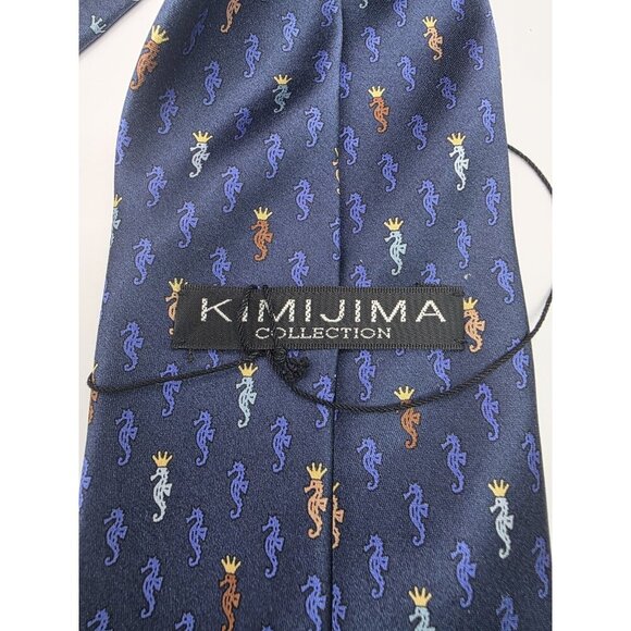 KIMIJIMA Collection Neck Tie Men's Blue Crowned Seahorses 100% Silk Japan 58" - Picture 7 of 8